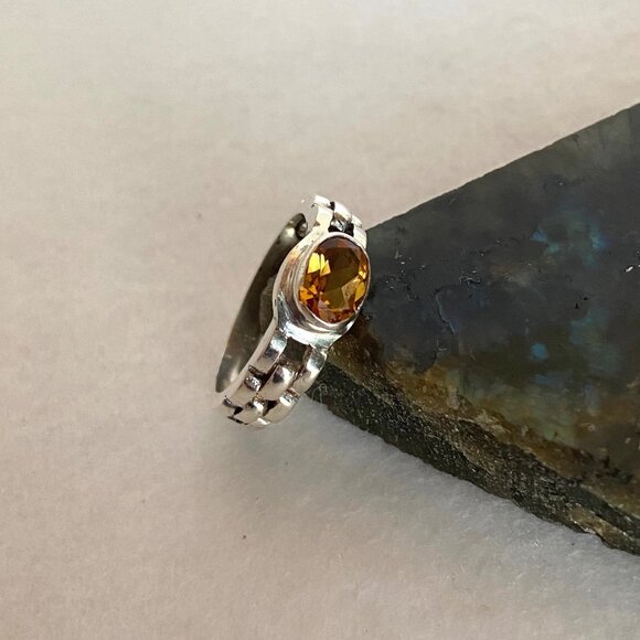 Sterling Silver 925 East West Oval Citrine Basketweave Chain Link Band Ring Sz 8 - Picture 13 of 16